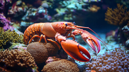 Vibrant Lobster in Coral Reef Habitat