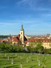 Fototapeta premium Prague church, the Prague city in the spring season on Petrin
