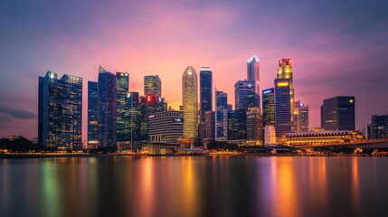 The capital city modern skyline at night, showcasing its tallest buildings and