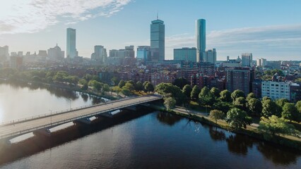 Bridge crossing the Charles River and downtown, Boston, Massachusetts, United States.