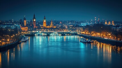 Obraz premium The capital city night-time panorama, featuring a blend of historical landmarks