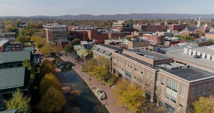 Downtown Frederick, Maryland River Walk, Aerial Drone Shot