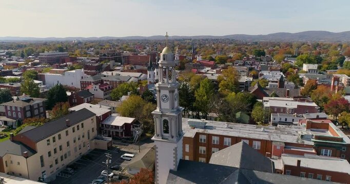 Downtown Frederick Maryland, St John the Evangelist Roman Catholic Church, Aerial Drone Shot