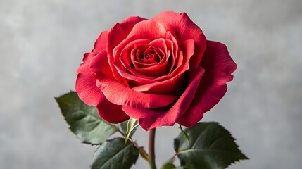 Fototapeta premium Gorgeous red rose flower in full bloom, positioned elegantly on a plain white background, with vibrant colors and delicate petal details