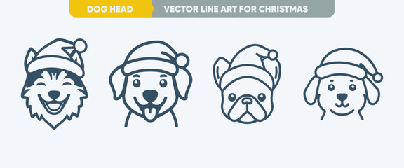 Minimal Thin Line Web Icon Set: Dog Outline Icons, Simple Vector for Christmas and New Year
