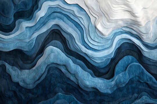 Peinture abstraite de vagues bleu gris fluides dans un style ondul&eacute;

