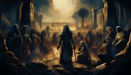 Fototapeta premium Dark Depiction of the Ten Plagues of Egypt AI Generate