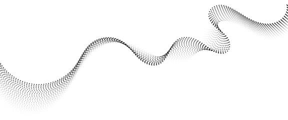 Flowing Wave Dot Halftone Pattern: Curve Gradient Shape on Transparent Background. Suitable for AI, Tech, Network, Digital, Science, and Technology Themes.