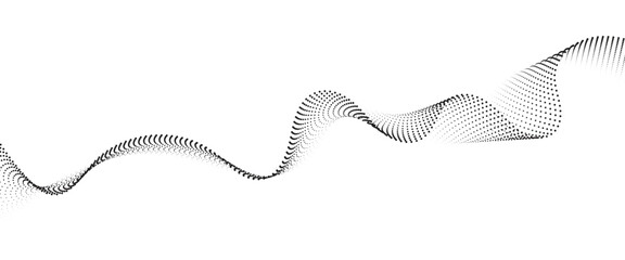 Flowing Wave Dot Halftone Pattern: Curve Gradient Shape on Transparent Background. Suitable for AI, Tech, Network, Digital, Science, and Technology Themes.