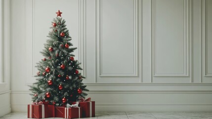 Christmas gifts under a tree inside a house in December