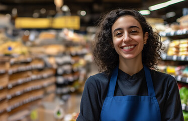 Smiling female worker in grocery store