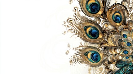 Obraz premium Abstract Indian design with swirling mandala and peacock feather motifs in gold, creating a traditional look, isolated on white