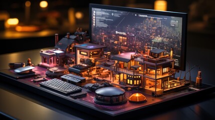 Miniature Cityscape on a Desktop