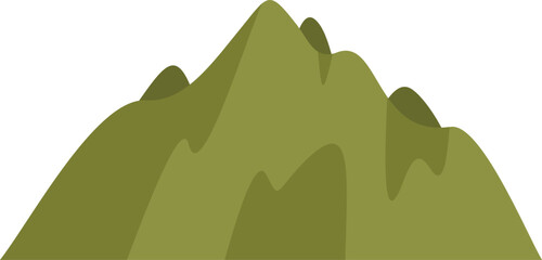 Green mountain peak reaching high above ground level with lush green vegetation