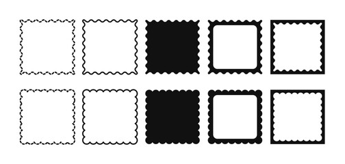 Square frames with wavy edges set. Wiggly line, dotted and silhouette shapes.