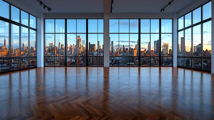 Fototapeta premium Modern Loft with City View at Sunset