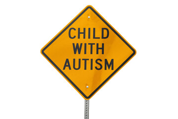 Sign Yellow Child With Autism  on White Background 