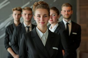 Photography of Poland team of professional workers in a modern hotel.	
