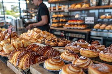 A bakery with a variety of pastries on display