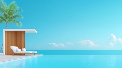 Fototapeta premium Private cabanas by a hotel pool offering a luxurious retreat