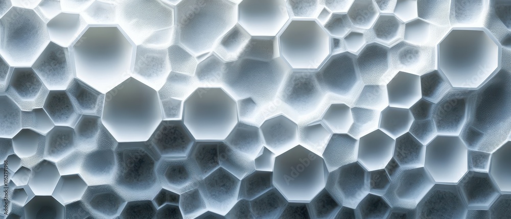 Poster intricate closeup of hexagonal line patterns in white with detailed texture and depth