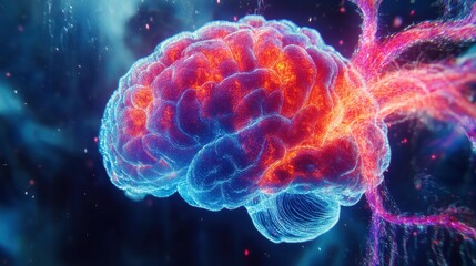 Dynamic illustration of a human brain showcasing neural connectivity and thought processes