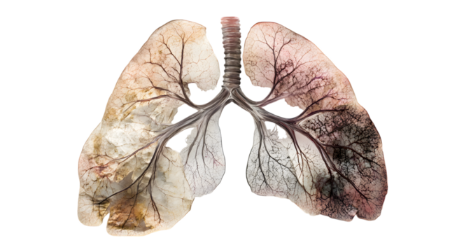 Human Lungs with Veins on White Background,