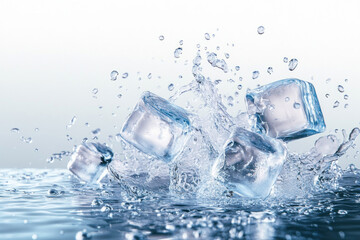 Ice cubes floating in rippling water, creating a serene and refreshing scene.