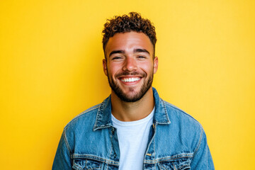 Fototapeta premium Man smiling with eyes closed in front of a sunset over the ocean.