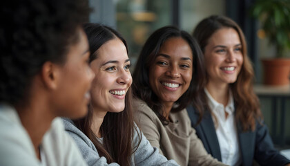 Obraz premium diverse young women engaged in a lively discussion - teamwork photo