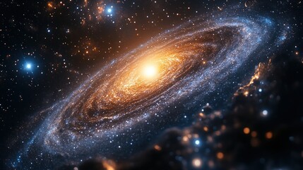 Obraz premium A stunning spiral galaxy illuminated by a bright central star.