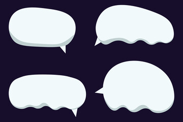 Set speech bubbles on black background.white snow used in winter and Christmas.chat vector square and doodle message or communication icon Cloud speaking for comics and minimal message dialog.