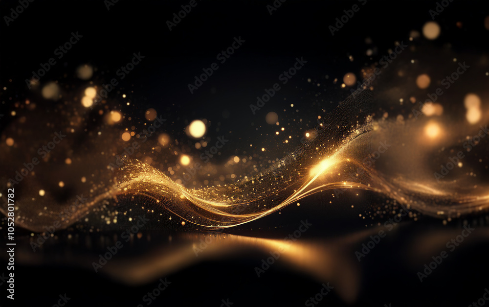Aufkleber A wave of golden light shimmers and flows across a dark background, illuminated by soft bokeh.