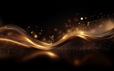 Obraz premium A golden wave flows across a dark background, sparkling with shimmering lights.