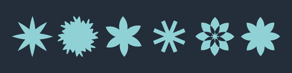 Geometric snowflakes clipart collection. Perfect for banner, flyer, label, postcard, sale, stickers. Modern abstract vector illustration.