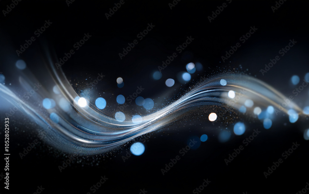 Aufkleber abstract design of swirling, flowing lines and bokeh lights against a black background.