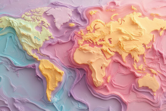 Fototapeta Abstract world map in pastel paint swirls