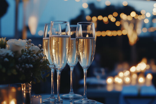 Elegant evening celebration with champagne and lights