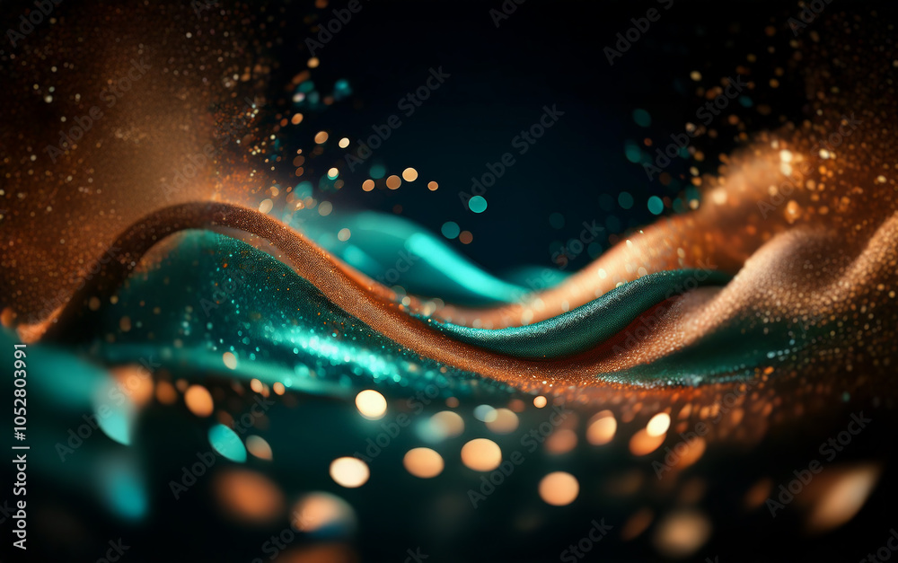 Poster Abstract image of a swirling teal and copper liquid with a bokeh background.