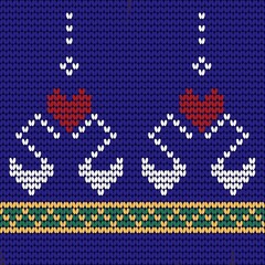 Seamless knitted background. Swan pattern.