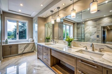 Panoramic marble countertop in modern bathroom