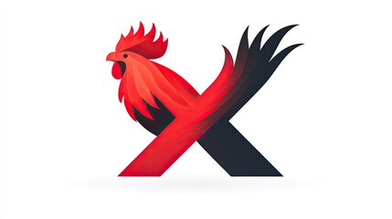 Red rooster forming letter X.