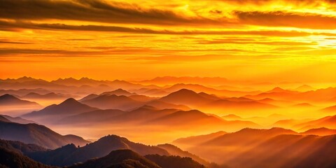 Obraz premium Panoramic orange yellow sunset layers mountains
