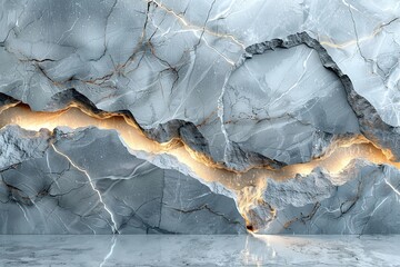 Fototapeta premium Abstract marble wall design with glowing cracks and textures.
