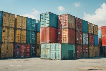 A large stack of containers are piled up in a lot