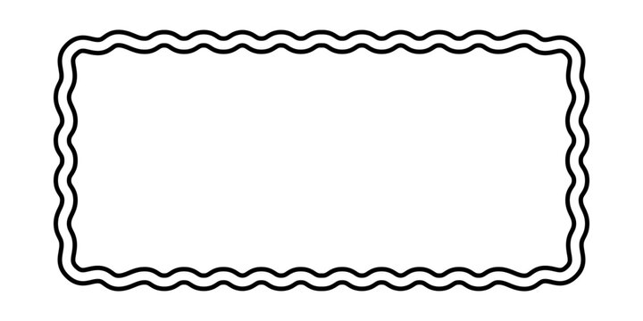 Double rectangle frame with scalloped edges. Rectangular shape with curvy borders. Empty text box or speech bubble, tag or label isolated on white background. Vector graphic illustration.