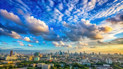 Obraz premium A wide-angle blue cloud over Bangkok in the early morning
