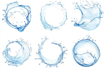 Water splash set isolated on white background.