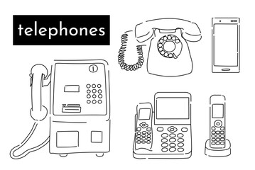 電話　イラスト　線画　スマホ　黒電話　公衆電話　家電