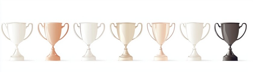 A collection of elegant trophies in various colors, symbolizing achievement and success in competitions and events.